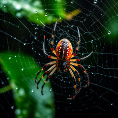 Spider sitting in its web, ready to catch a fly or some other bug. Shallow field of view.