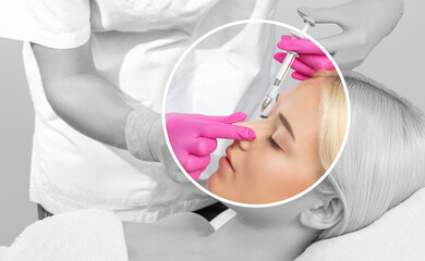 The doctor does injections to correct the hump on the nose with the beauty of the blonde. The...