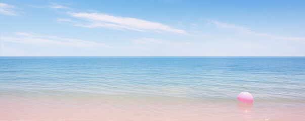 Fototapeta na wymiar beach blue sky in pink colors ocean.