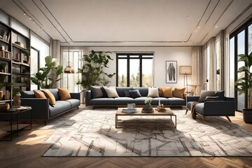 Creating an interior mock-up of a luxury home using  techniques involves generating a detailed description of a high-end residential space. Here's a description of the interior 