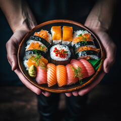 Sushi na talerzu - smak i kolor Azji - obrazy, fototapety, plakaty
