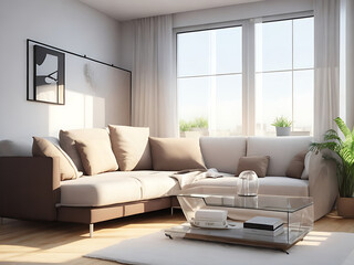 Interior of modern bright living room with sofa
