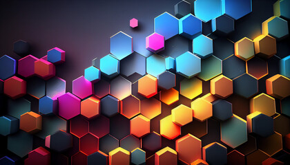 abstract futuristic colorful background with hexagons, Ai generated image