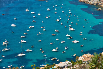 Moraira view from cap d'or with many boats