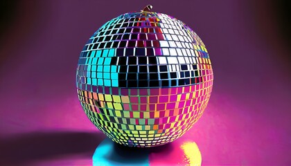 disco ball isolated on black,night,culb,discoball,glass,pink,black,shine,decoration,AI generated