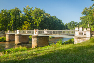 Fototapeta na wymiar Poland-Germany Border, Muskauer Park, English Bridge on the Lusatian Neisse River
