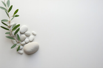 Tranquil Wellness: Rosemary and Pebbles on Minimalist Neutral Background (Nature Series) 