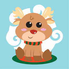 Isolated cute deer cartoon character with a christmas scarf Vector