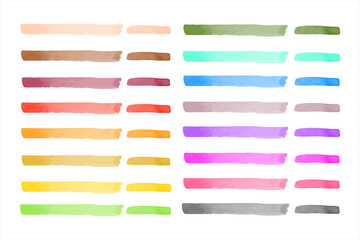 Set, collection of vector colorful watercolor brush strokes, doodle lines, rectangle stripes, artistic streaks. Watercolour smears, smudges, multicolor brushstrokes. Hand drawn text backgrounds.