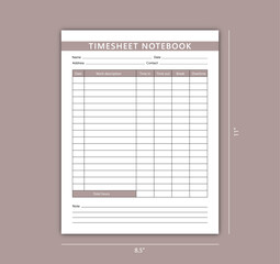 Timesheet Notebook kdp interior