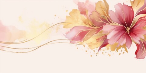 Beautiful abstract gold and pink watercolor floral design background. beautiful Generative AI AIG32