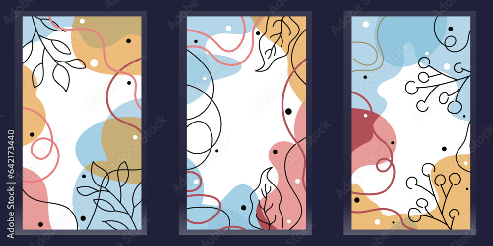 Poster abstract set of templates for background. floral abstract background. various colors of liquid aroun