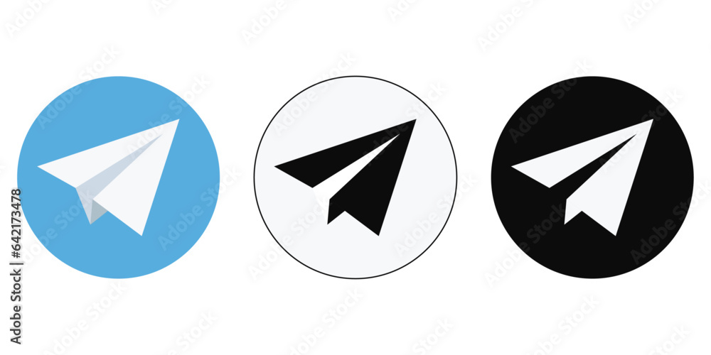 Poster Set from the plane to send messages. Icons from the plane in a circle. Blue, white and black background.
