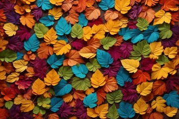 Fototapeta na wymiar Rainbow Colorful Leaves Background, Colorful Leaves Background, Multicolor Leaves Background, Leaves Wallpaper, Fallen leaves Background, AI Generative
