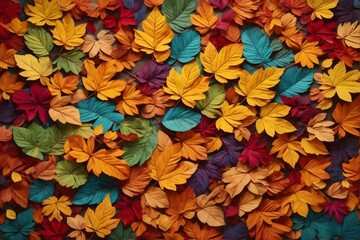 Rainbow Colorful Leaves Background, Colorful Leaves Background, Multicolor Leaves Background, Leaves Wallpaper, Fallen leaves Background, AI Generative