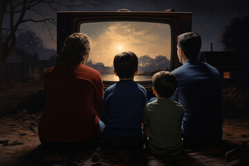 rodzina ogląda telewizję - obrazy, fototapety, plakaty