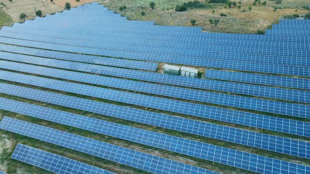 Aerial shot of cco power Save Earth solar power plant, esg investing