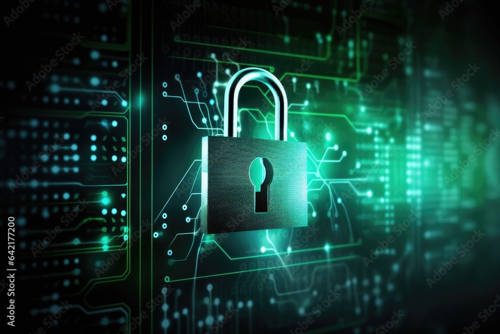 Poster computer screen with lock. internet security.