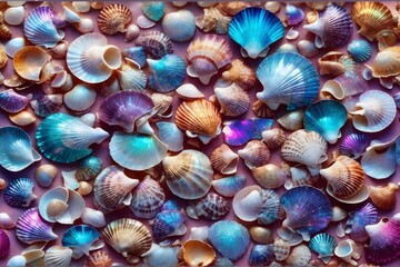 Holographic Seashell Wallpaper, Iridescent Seashell Background, Seashell Background, Seashell...