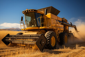 Combine harvester on a collective farm field.