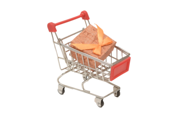 shopping cart with gift box isolated with no background transparent png