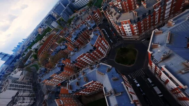 France Paris FPV Drone. Neighborhood From Above. Aerial. Authentic Architecture in Paris, France.