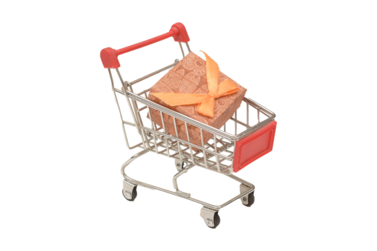 shopping cart with gift box isolated with no background transparent png