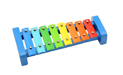 8 Colors tone toy xylophone made of metal and wood on transparent no background png,