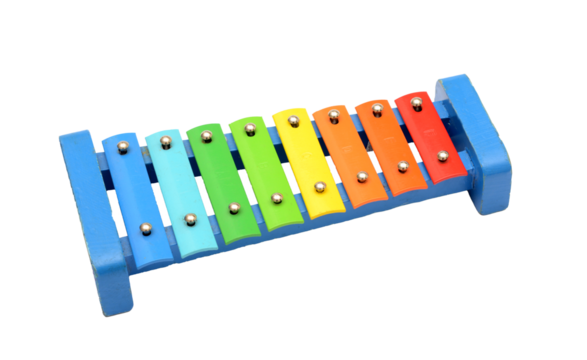 8 Colors tone toy xylophone made of metal and wood on transparent no background png,