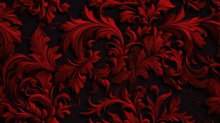 Damask seamless pattern for the luxury wallpaper market red elements on a black background. - obrazy, fototapety, plakaty