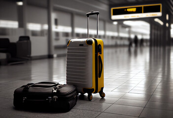 Suitcase, luggage in the airport terminal. AI generative.
