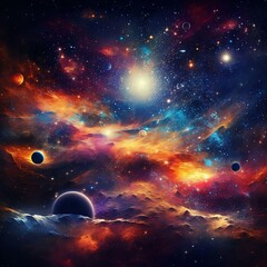 Fantastic multicolored outer space with stars, constellations, galaxies, planets and nebulae, galaxy