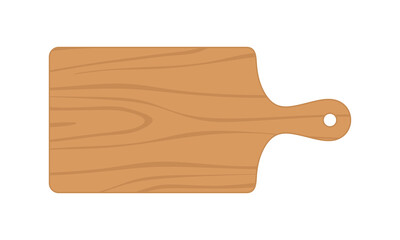 Chopping board with wooden texture in flat style isolated on white background. Wooden cutting board or Wood cooking board. Kitchen utensil. Flat vector illustration
