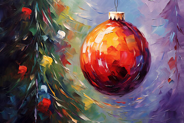 Christmas tree decoration. Oil painting. Impressionism style.