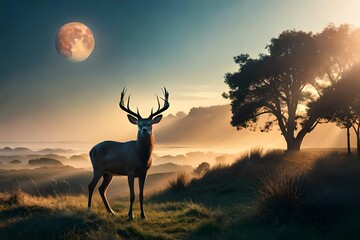 Deer at sunset generated Ai