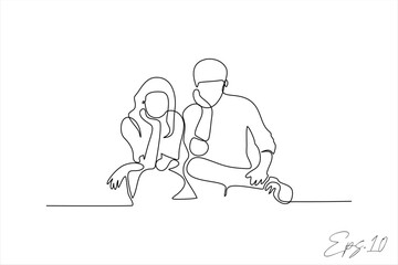vector illustration continuous line two couples are sitting