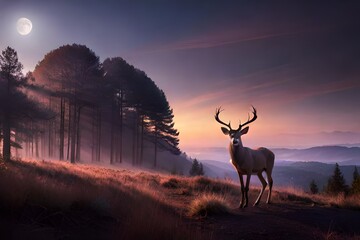 Deer in the Sunset generated Ai