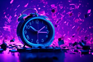 new year clock, neon effects
