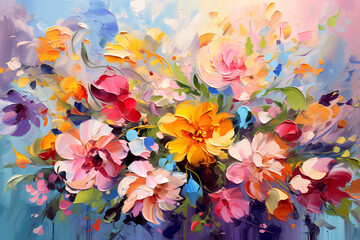 Fototapeta na wymiar Many beautiful flowers. Oil painting. Impressionism style.