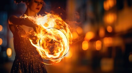 female dancer dancing with fire