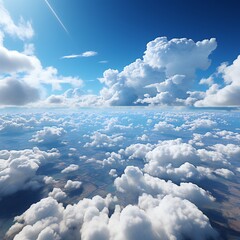 Blue sky background with tiny clouds. Cumulus clouds. 3d illustration