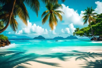 Tranquil beach scene. Exotic tropical beach landscape for background or wallpaper. Design of summer vacation holiday concept 