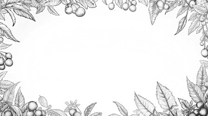 Hand drawn vector floral frame. Black and white botanical background.