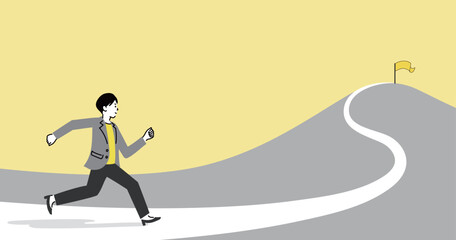 Obraz premium ゴールを目指す若いビジネスウーマンのイラスト、ベクター