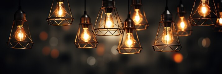 Luxury retro light bulb glowing Vintage style light bulbs hanging from the ceiling Many decorative light bulbs - Powered by Adobe