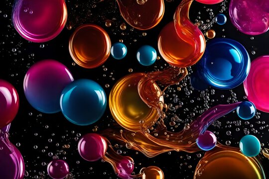 Fluid colorful gradient round shapes. Liquid splash bubble. Modern abstract art. Isolated on a black background 
