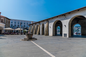 A view across the Carpaccio Square beside the harbour at Koper, Slovenia in summertime