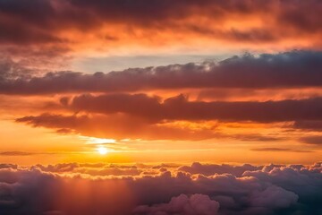 Real majestic sunrise sundown sky background with gentle colorful clouds without birds. Panoramic, big size 