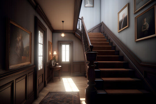 Victorian style hallway interior in luxury house.