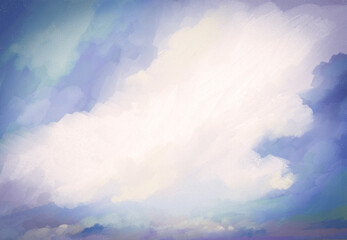 Impressionistic, Soft Blue Cloudscape, Landscape, Seascape - Digital Painting, Illustration, Design, Art, Artwork, Background, Backdrop, or Wallpaper